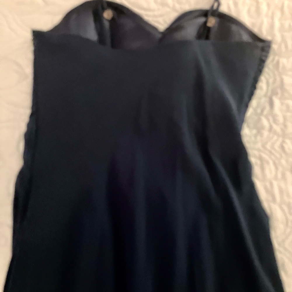 Navy Blue Strapless Sweetheart Gown with Silver Sequins Flower Embellishments - Picture 6 of 8